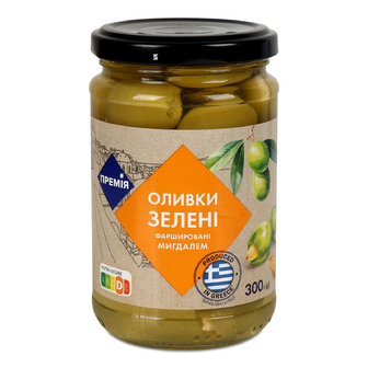 Оливки «Премія»® зелені фаршировані мигдалем, 300г