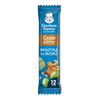 Батончик Gerber злаковий з яблуком та виноградом, 25г