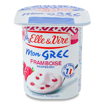 Десерт молочний Elle&Vire грецький малина 7,5% стакан, 125г