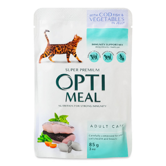 Корм для котів Optimeal з тріскою та овочами в желе, 85г