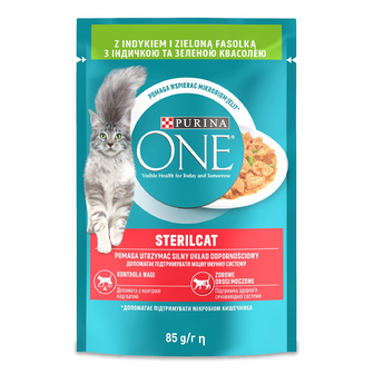 Корм для котів Purina One Sterilcat з індичкою та квасолею у соусі, 85г