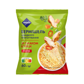 Вермішель «Премія»® зі смаком курки гостра швидкого приготування, 60г