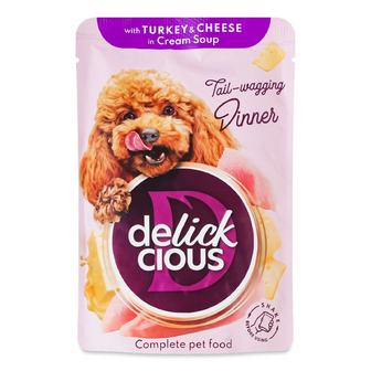 Корм для собак Delickcious смужки з індичкою та сиром в крем-супі, 85г