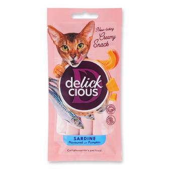 Корм для кот Delickcious кремові ласощі сардина та гарбуз, 4*15г