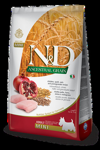 ТЕРМІН 08.2026!!! N&D LOW GRAIN DOG CHICKEN & POMEGRANATE ADULT MINI 2,5 KG Низькозерновий сухий корм для собак дрібних порід