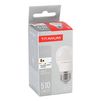 Лампа Titanum LED G45 6W 4100K E27, шт