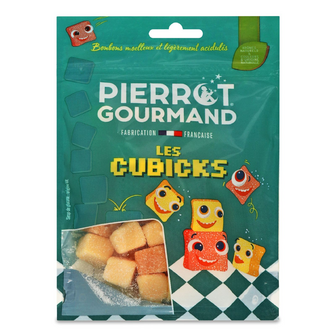Цукерки Pierrot Gourmand персик, тропічні фрукти, кислі жувальні, 100г