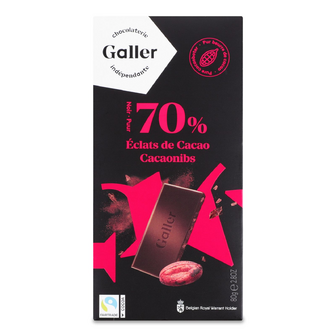 Шоколад чорний Galler з какао нібсами, 80г