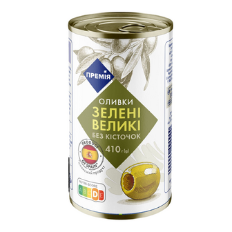 Оливки «Премія»® зелені великі без кісточок, 410г