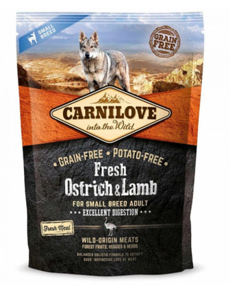 УЦІНКА Сухий корм Carnilove Dog Adult Small Breed Fresh Ostrich & Lamb 1,5 кг (для собак малих порид, страус+ягня)