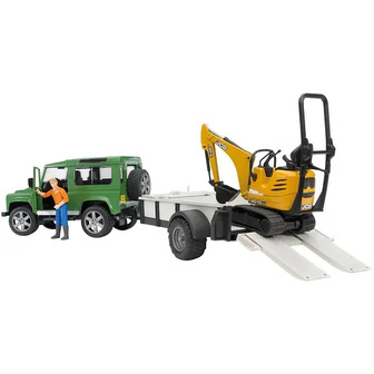 Набір іграшковий Bruder Автомобіль Land Rover Defender з причіпом, мікро-екскаватором JCB та фігуркою (02593)