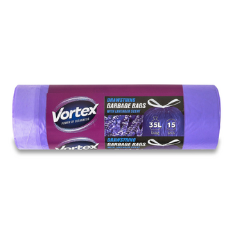 Пакети для сміття Vortex з затяжкою лаванда фіолетові 35 л, 15шт