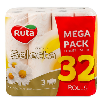 Папір туалетний Ruta Selecta ромашка білий 3 шари, 32шт