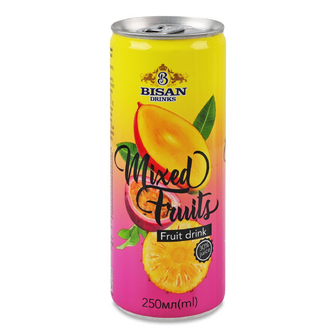Напій соковий Bisan drinks Mixed Fruits негазований з/б, 0.25л