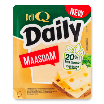 Сир Deli Q Daily Маасдам 45% DE з коров’ячого молока слайси, 300г