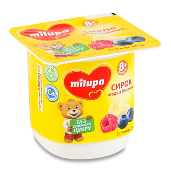 Сирок Milupa Ягоди з бананом з біфідобактеріми з 8 місяців 3,1% ст, 90г