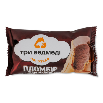Морозиво Три ведмеді пломбір шоколадний вафельний стаканчик, 75г