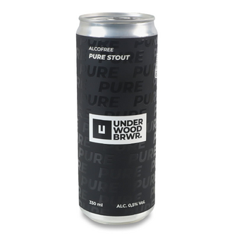 Пиво Underwood Brewery Pure Stout темне нефільтроване безалкогольне з/б, 0.33л