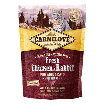 ТЕРМІН 10.2026!!! Сухий корм Carnilove Cat Fresh Chicken & Rabbit Gourmand (для дорослих кішок, курка+кролик) 400 г