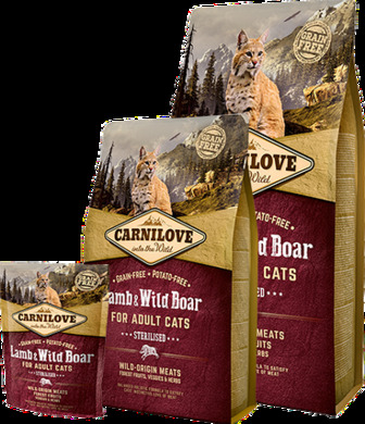 ТЕРМІН 10.2026!!! Сухий корм Carnilove Cat Sterilised Lamb & Wild Boar (для стерилізованих котів, ягня+дикий кабан) 400 г