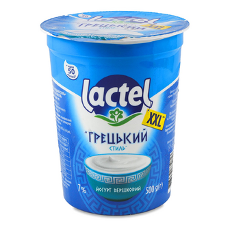 Йогурт Lactel Грецький стиль вершковий 7%, стакан, 500г