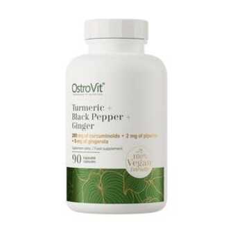 Куркума з чорним перцем та імбиром OstroVit Turmeric + Black Pepper + Ginger, 285 мг + 2 мг + 5 мг, 90 капсул