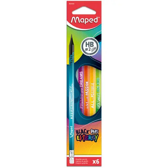 Набір графітових олівців Maped Black Peps Eenergy з гумкою HB 6 шт. (MP.852000)