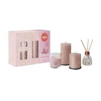 Подарунковий набір Bolsius Whispers Of Bloom Magnolia (циліндричні свічки Rustic, 2 шт + ароматична свічка в склянці, 1 шт + аромадифузор, 60 мл)