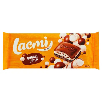 Шоколад молочний пористий Roshen Lacmi Fun&Crispy з молочною начинкою та рисовими кульками 85 г