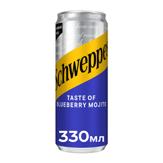 Напій соковмисний Schweppes Лохиновий мохіто безалкогольний сильногазований з/б, 0.33л