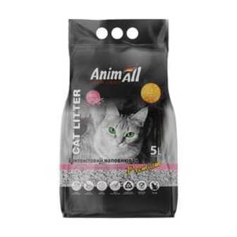 Бентонітовий наповнювач для котячого туалету AnimAll Premium білий, з ароматом дитячої присипки, 5 л