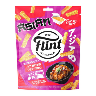 Сухарики Flint пшеничні зі смаком курки теріякі та соусом карі, 60+15г