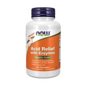 Комплекс для зниження кислотності NOW foods Acid Relief With Enzymes з ферментами, 60 жувальних таблеток