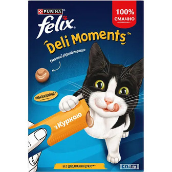 Вологий корм для дорослих котів Felix cмачні моменти додатковий з куркою 4 шт. х 10 г