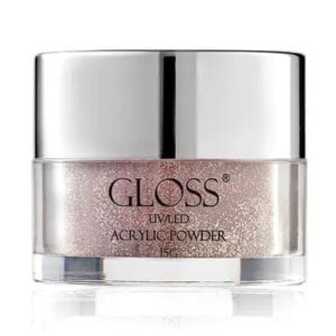 Акрилова пудра для нігтів Gloss UV/LED Acrylic Powder 010 Блідо-рожевий з золотистим мікроблиском, 15 г