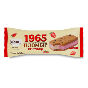 Морозиво Лімо 1965 пломбір полуничний двошаровий у печиві 12%, 100г
