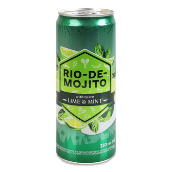 Напій Rio-de-mojito лайм-м'ята безакогольний сильногазований з/б, 0.33л
