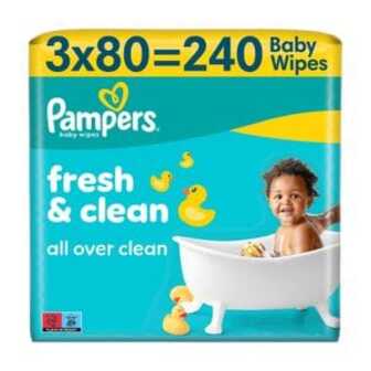 Дитячі вологі серветки PAMPERS Fresh & Clean, 3*80 шт