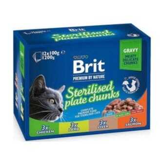 Набір вологого корму для стерилізованих кішок всіх порід Brit Premium By Nature Sterilised Plate Chunks, 12*100 г