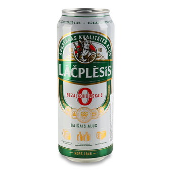 Пиво Lacplesis світле безалкогольне з/б, 0.5л