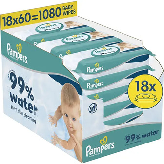 Набір дитячі вологі серветки Pampers 99% Water 1080 шт. (18 упаковок x 60 шт.)