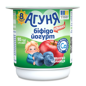 Біфідойогурт Агуня Яблуко чорниця для дітей 2,8%, 90г