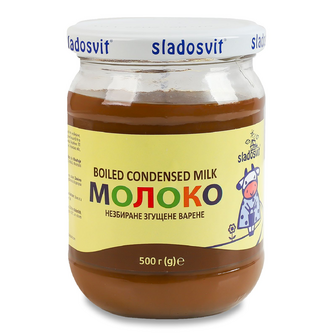 Молоко згущене Sladosvit незбиране варене 8,5%, скло, 500г