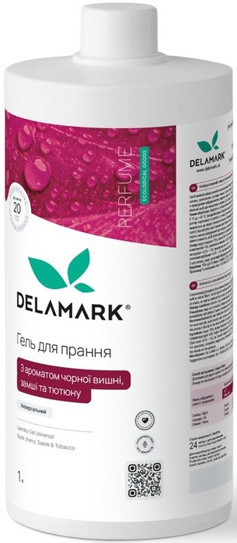 Гель для прання DeLaMark з ароматом чорної вишні, замши та тютюну 1 л (4820152333964)