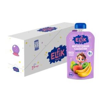 Дитяче фруктове пюре Elfik Magic Фруктовий салатик, без доданого цукру, від 6 місяців, 18*100 г