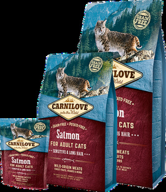 УЦІНКА Сухий корм Carnilove Cat Sensitive & Long Hair Salmon (для кішок з чутливим травленням, лосось) 400 г