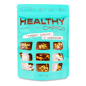 Цукерки Healthy Choice Іриски з арахісом шоколадні, 145г