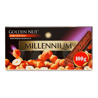 Чорний шоколад Millennium Gold з цілими лісовими горіхами, 100г