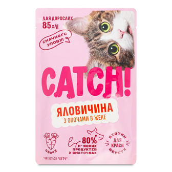 Корм для котів Catch! з яловичиною та овочами в желе, 85г
