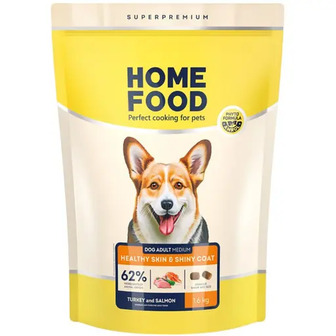 Сухий корм для собак Home Food Adult Medium Здорова шкіра та блиск шерсті для середніх порід з індичкою та лососем 1.6 кг